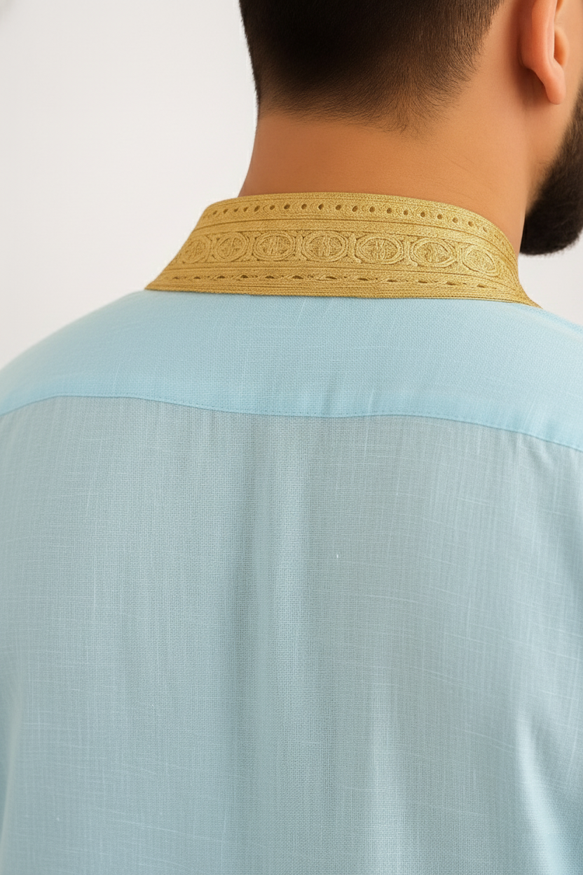 Jabador bleu ciel et doré - 3 pièces